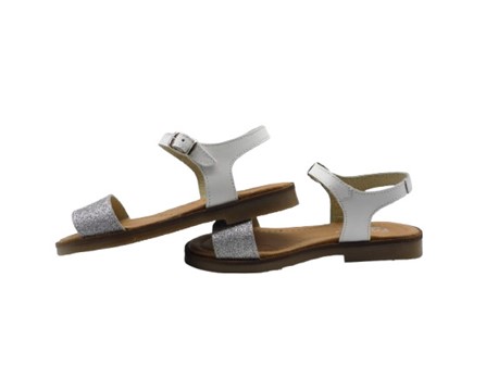 Sandalo in pelle e micro glitter con fibbia