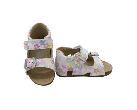 Sandalo primo passo in pelle con stelline velcro e fibbia