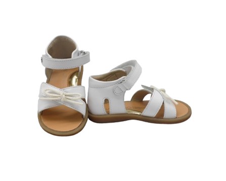 Sandalo in pelle con fiocchetto e doppio velcro