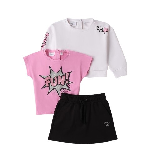 Completo felpa, t-shirt e gonna