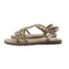 Sandalo in pelle e raffia intrecciata con strass e fibbia