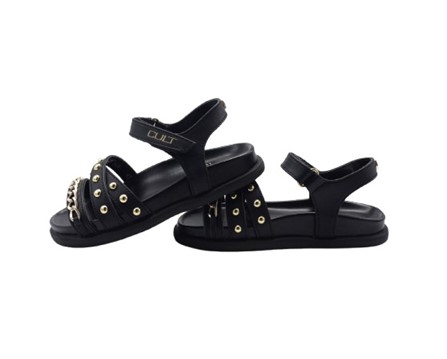 Sandalo in pelle con catena e borchie e velcro
