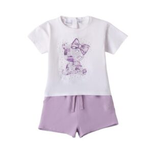 Completo t-shirt con stampa orsetto e short