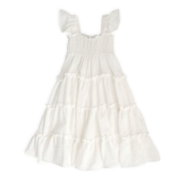 Vestito lungo a balze manica volant
