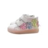 Sneaker primo passo in pelle con fiori ricamati e velcro