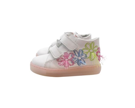 Sneaker primo passo in pelle con fiori ricamati e velcro