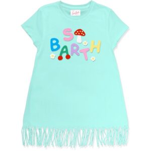 Vestito con frange e logo ricamato effetto spugna