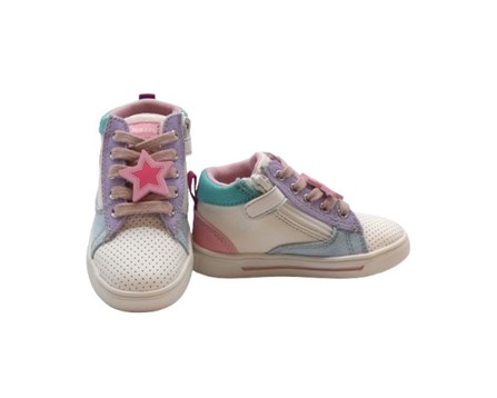 Sneaker primo passo in pelle e tela con lacci e zip