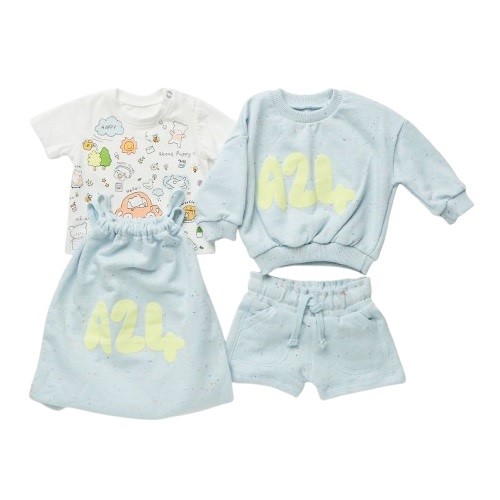 Completo 3 pz: felpa, bermuda e t-shirt stampata con sacca