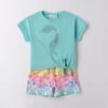 Completo t-shirt con unicorno in strass e short cuoricini