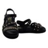 Sandalo in pelle con catena e borchie e velcro