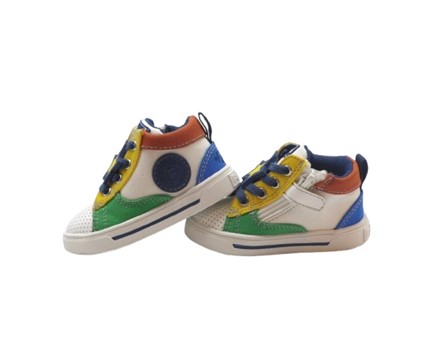 Sneaker primo passo in pelle e tela con lacci e zip