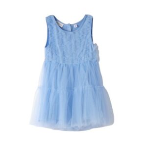 Vestito smanicato in viscosa e tulle