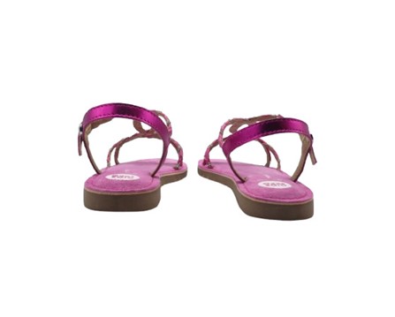 Sandalo in pelle e raffia intrecciata con strass e fibbia