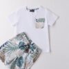 Completo t-shirt mezza manica e bermuda fantasia foglie