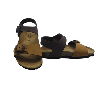 Sandalo eco pelle bicolor con doppia fibbia