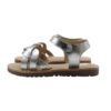 Sandalo in pelle laminata con intreccio e velcro