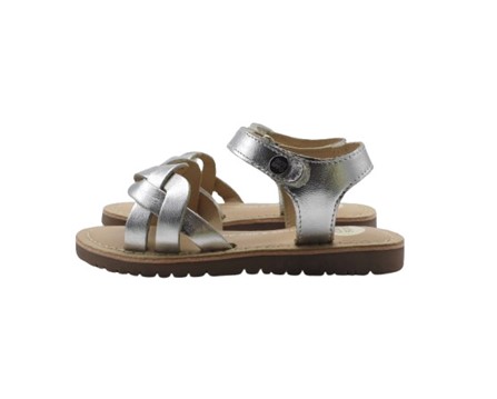 Sandalo in pelle laminata con intreccio e velcro