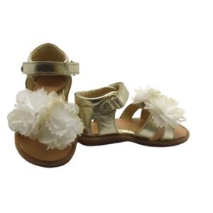Sandalo in pelle laminata con fiori e doppio velcro