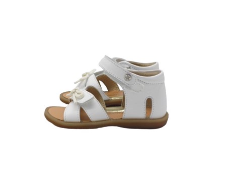 Sandalo in pelle con fiocchetto e doppio velcro