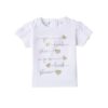 T-shirt mezza manica con rouches e scritte strass
