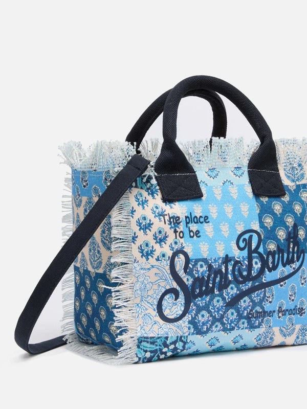 Borsa in tela di cotone con stampa patch floreale