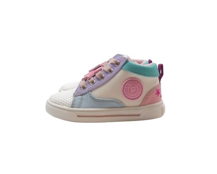 Sneaker primo passo in pelle e tela con lacci e zip