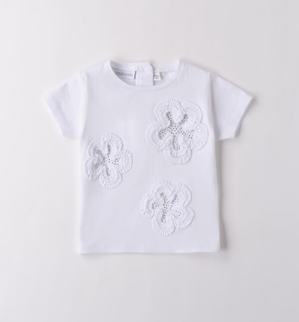T-shirt mezza manica con applicazioni fiori