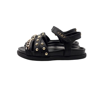 Sandalo in pelle con catena e borchie e velcro