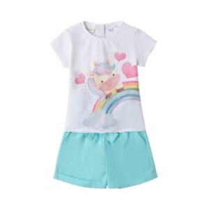 Completo t-shirt con stampa unicorno e short