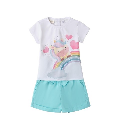Completo t-shirt con stampa unicorno e short