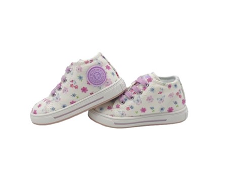 Sneaker primo passo in tela fantasia fiorellini con lacci