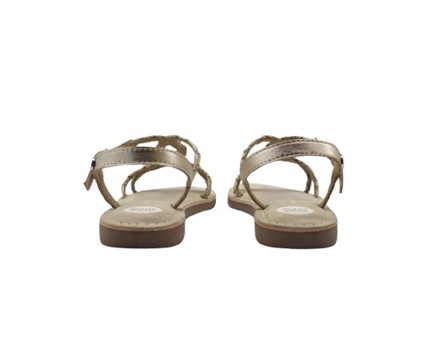 Sandalo in pelle e raffia intrecciata con strass e fibbia