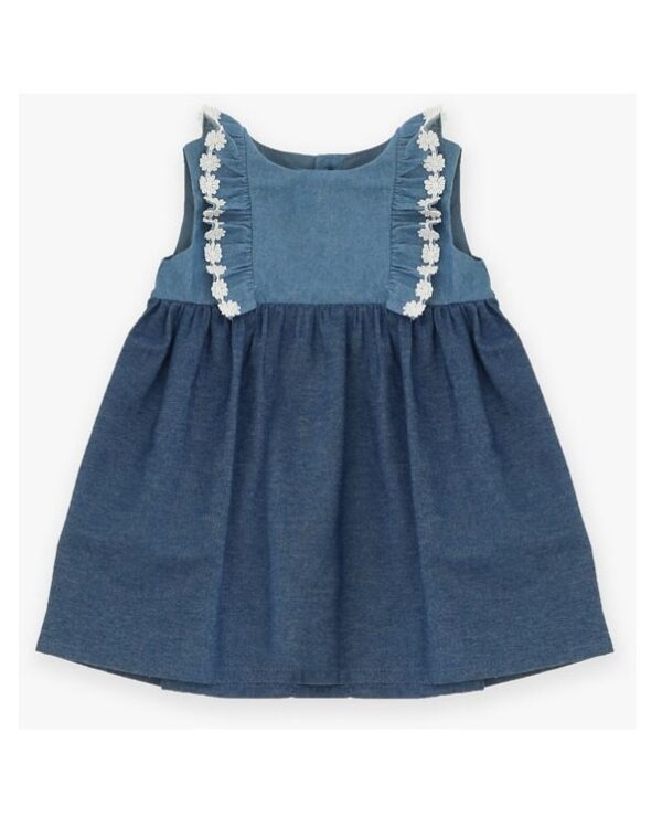 Vestito giromanica in denim con margherite
