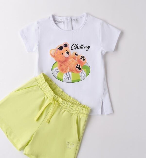 Completo t-shirt con stampa orsetto e short
