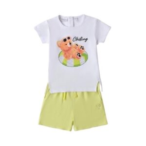 Completo t-shirt con stampa orsetto e short