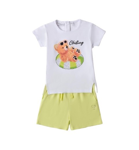 Completo t-shirt con stampa orsetto e short