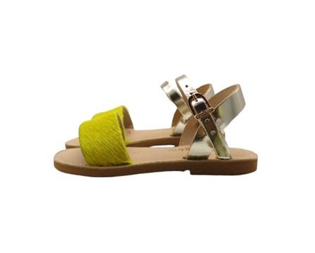 Sandalo con fascia in cavallino e pelle laminata