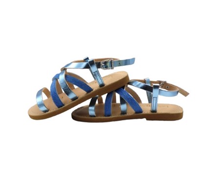 Sandalo in pelle laminata e cavallino con fibbia