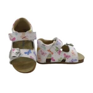 Sandalo primo passo in pelle con farfalle velcro e fibbia