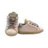 Sneaker primo passo in pelle e micro glitter con lacci e zip