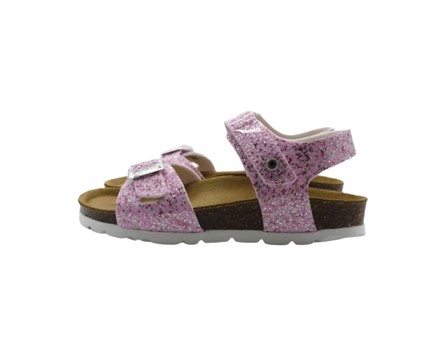 Sandalo in vernice con velcro e fibbia