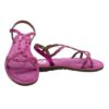 Sandalo in pelle e raffia intrecciata con strass e fibbia
