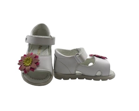 Sandalo primo passo in pelle con doppio velcro e fiore