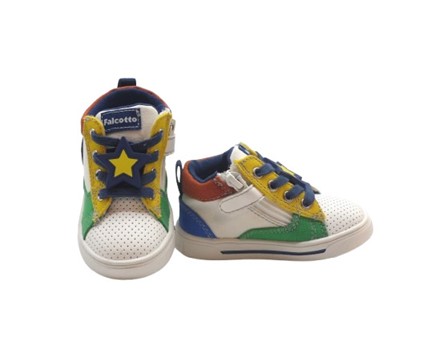 Sneaker primo passo in pelle e tela con lacci e zip