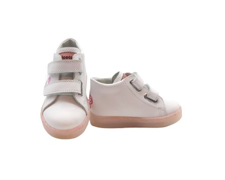 Sneaker primo passo in pelle con fiori ricamati e velcro