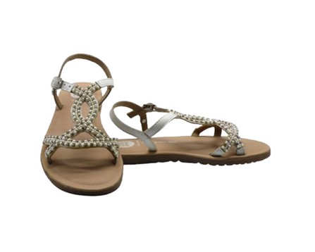Sandalo in pelle con perline e strass