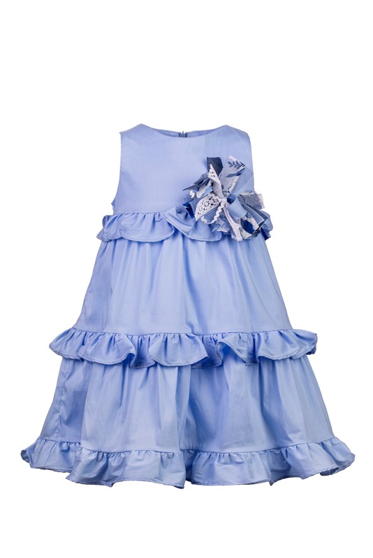 Vestito smanicato con balze e applicazione fiore