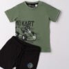 Completo t-shirt con stampa go kart e bermuda