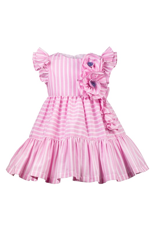 Vestito a righe con fiore e balze